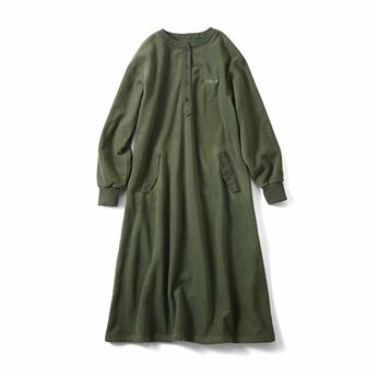 IEDIT | 【L～4Lの低身長/高身長さん向けサイズ】WOODS フリースロングワンピース〈カーキ〉