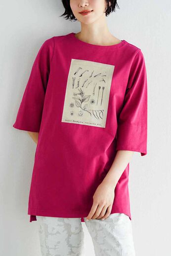 IEDIT［イディット］ | 牧野植物園 牧野博士  植物図 プリント ロング トップス 〈赤〉