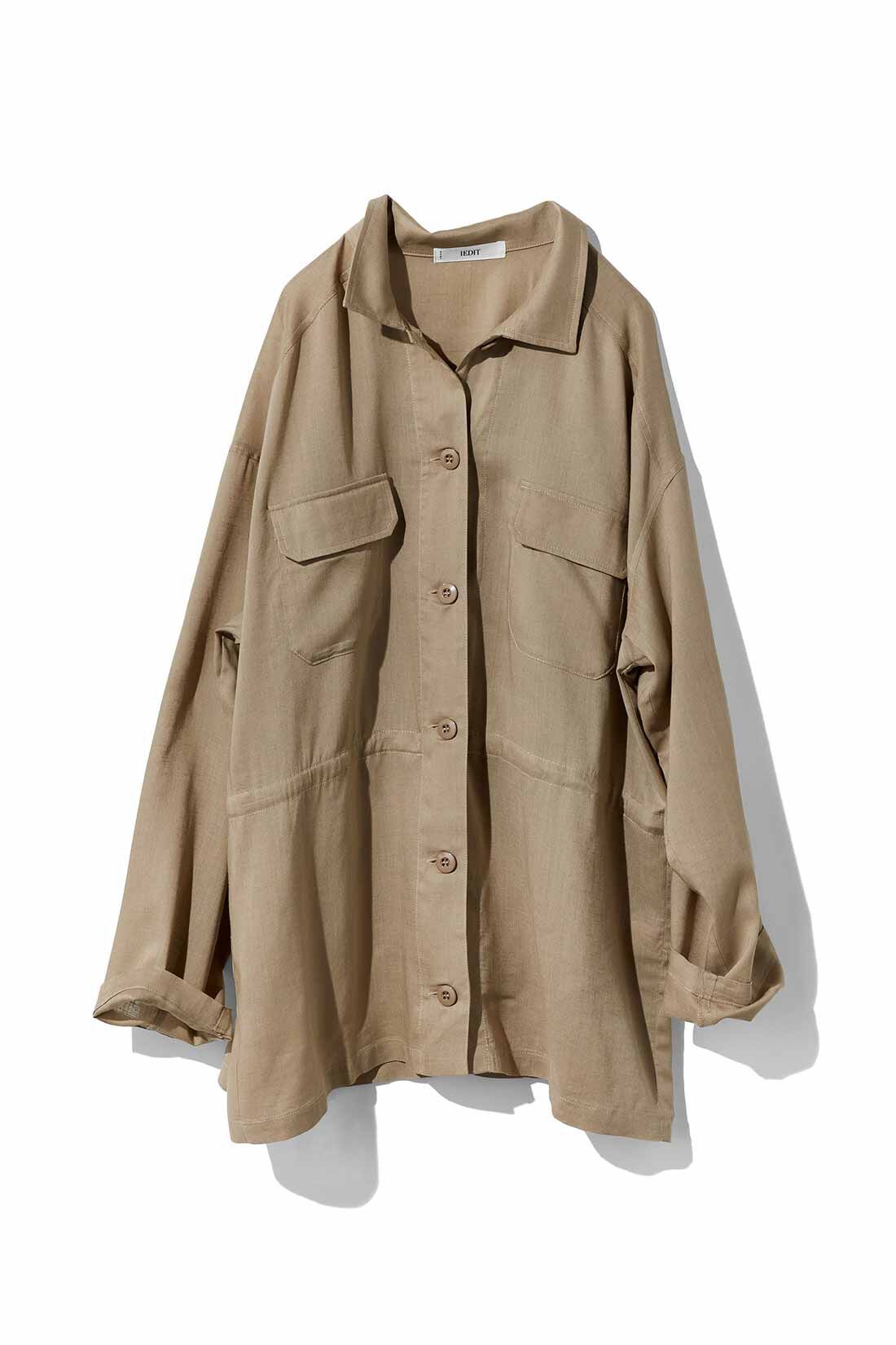IEDIT[イディット]　リネン混素材のミリタリーシャツジャケット〈カーキグリーン〉|〈ベージュ〉