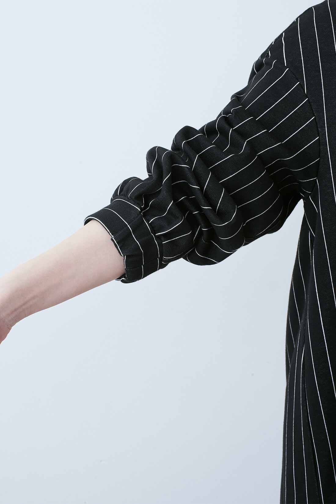 IEDIT|IEDIT[イディット]　布はく見えして実はらくちんカットソー ストライプロングシャツプルオーバー〈ダークグレー〉