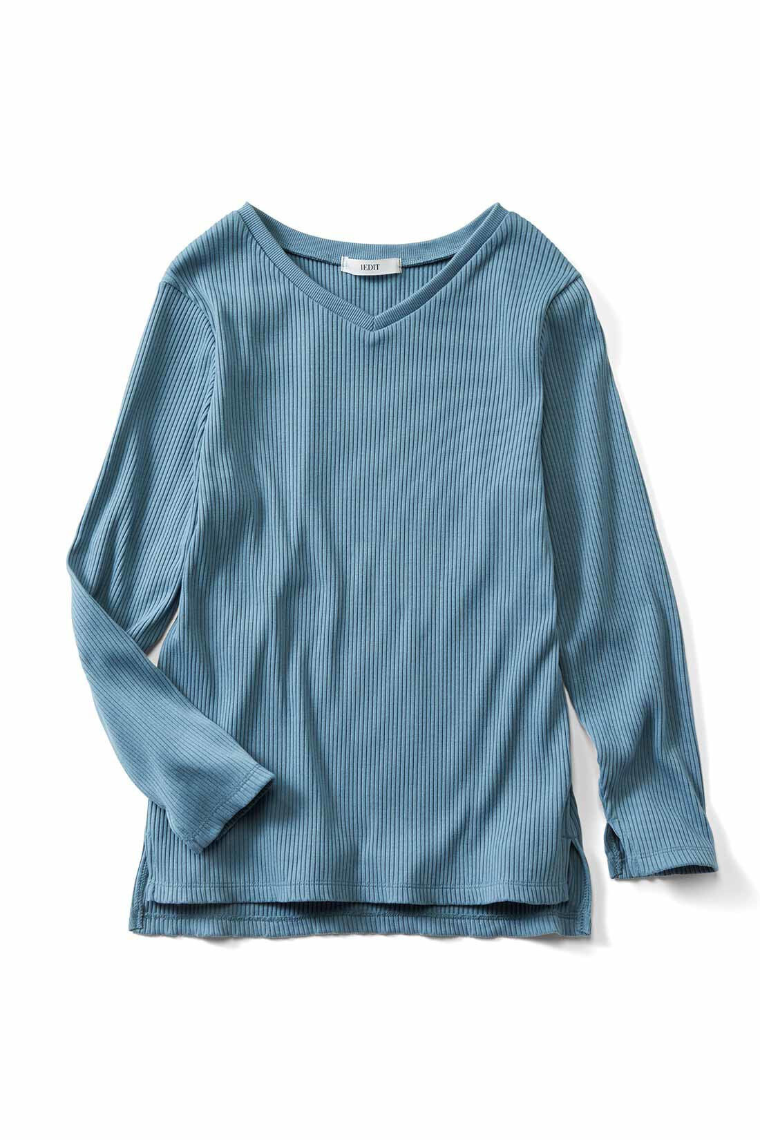 IEDIT|IEDIT[イディット]　抗菌防臭加工がうれしい きれい見えデザインリブカットソートップス〈ブルー〉|ブルー