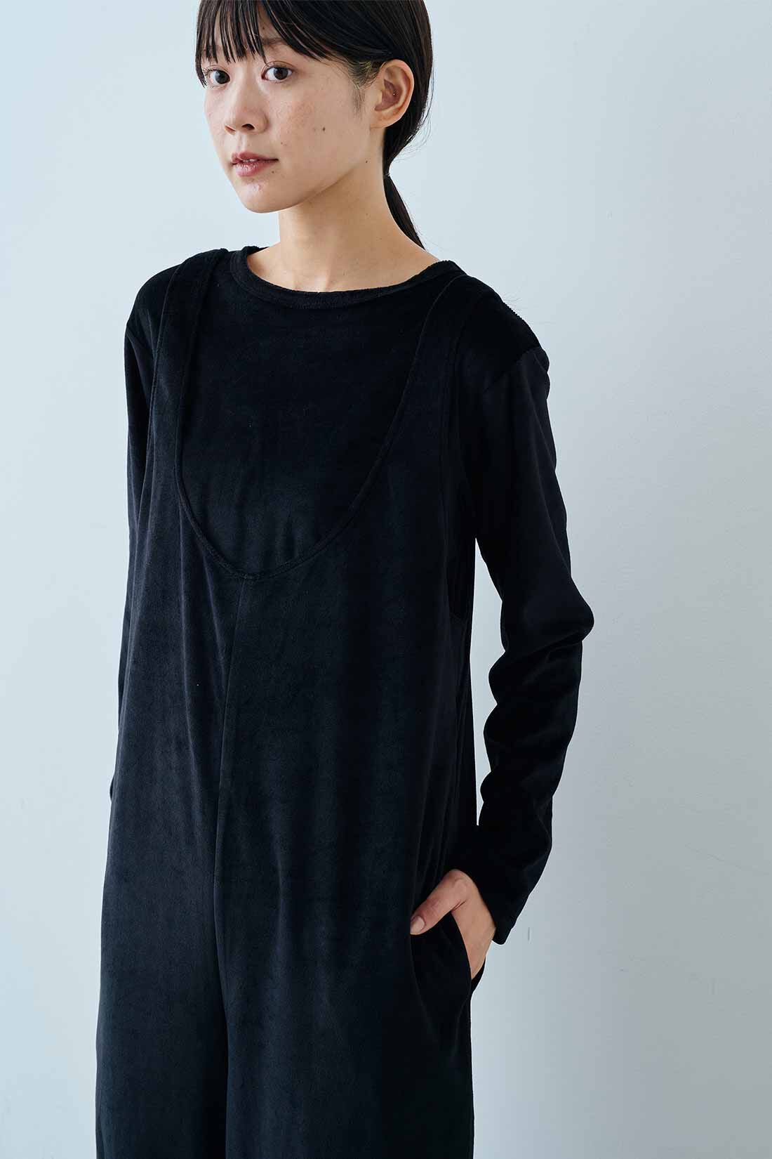 IEDIT|IEDIT[イディット]　きくちあつこさんコラボ ベロアロンパースセット〈ブラック〉【コーデ買いキャンペーン】