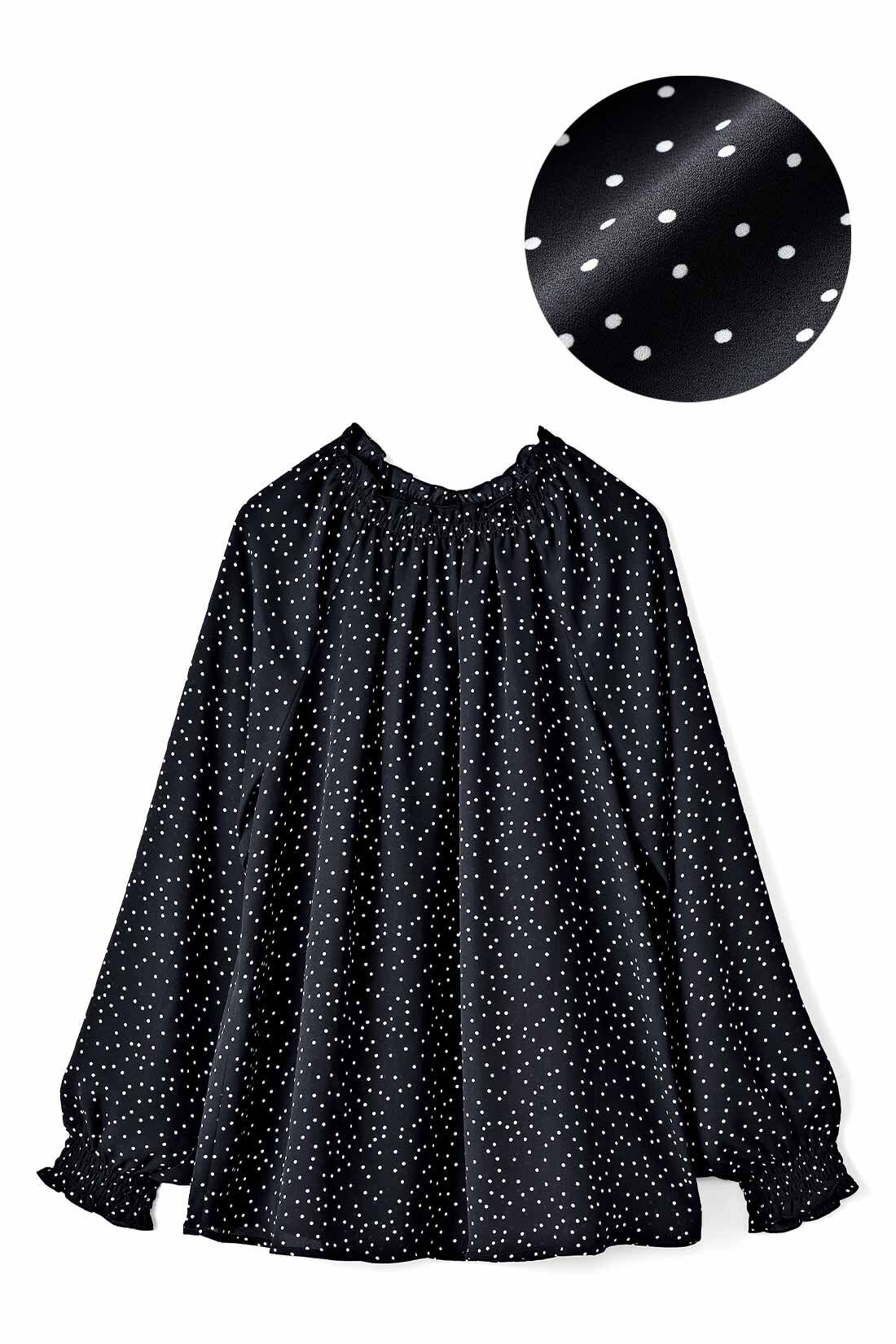 IEDIT|IEDIT[イディット]　上品プリントが着映える 落ち感がきれいなリラクシーシルエットプルオーバーブラウス〈ブラック〉