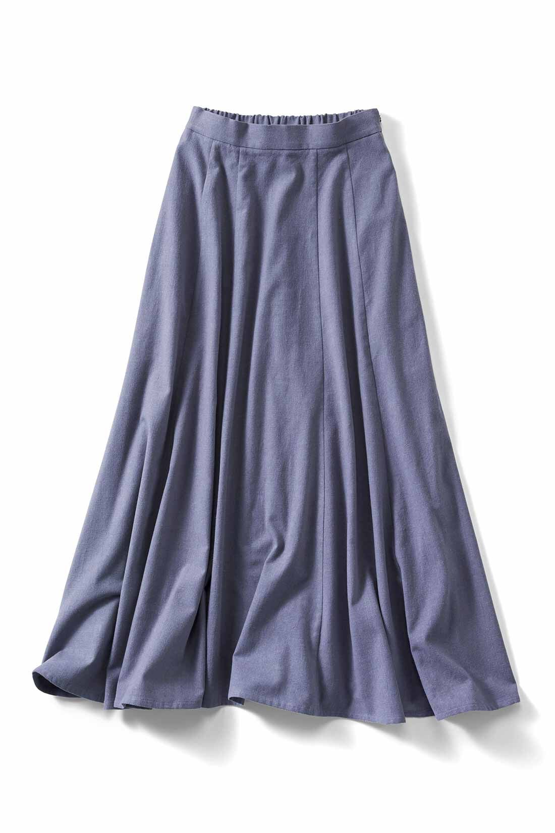 IEDIT[イディット]　アンティーク風起毛仕立てのコットンリネンマキシスカート〈グレージュ〉|ブルー