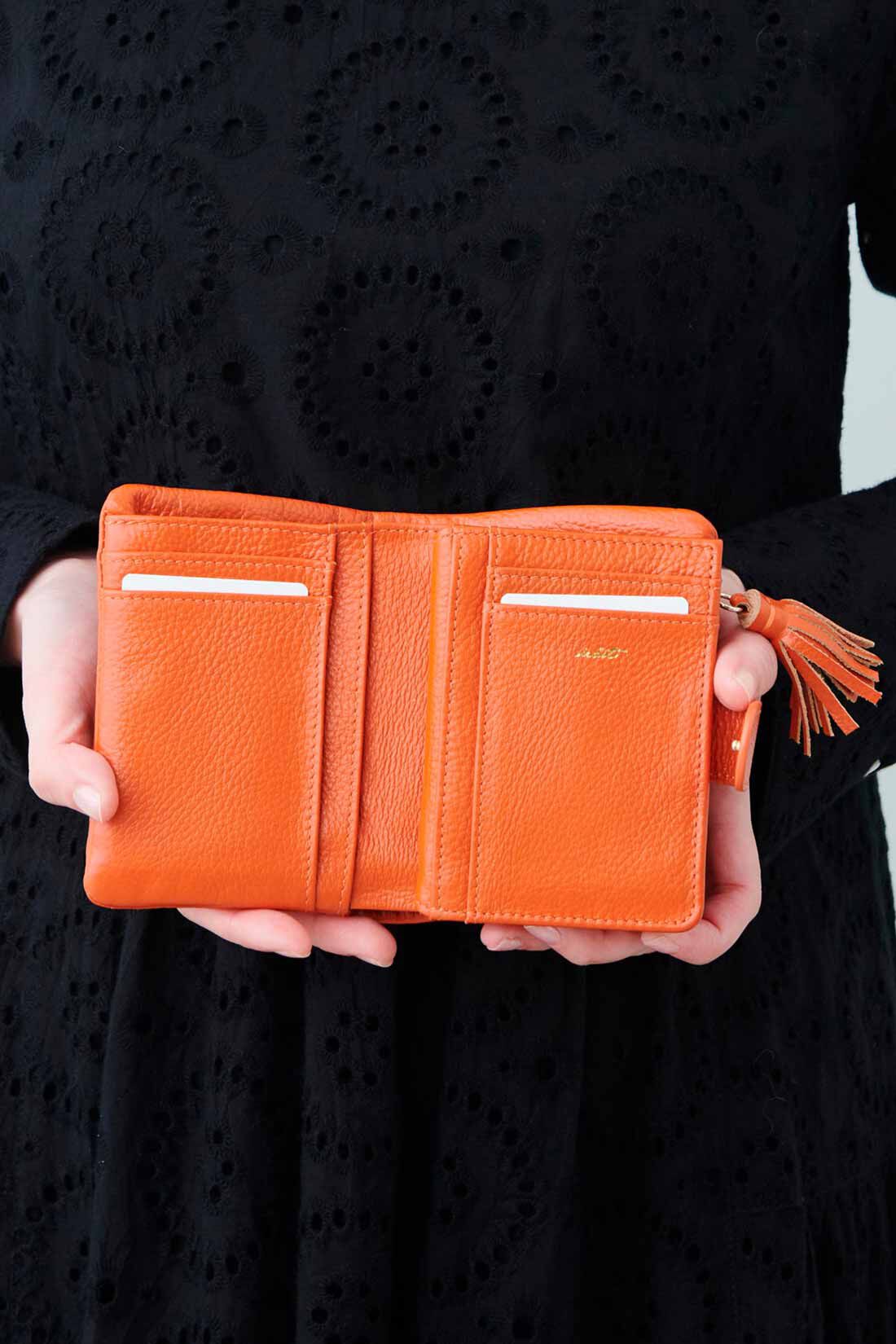 IEDIT[イディット]　くったり本革素材できれいめ二つ折り財布〈ブラック〉