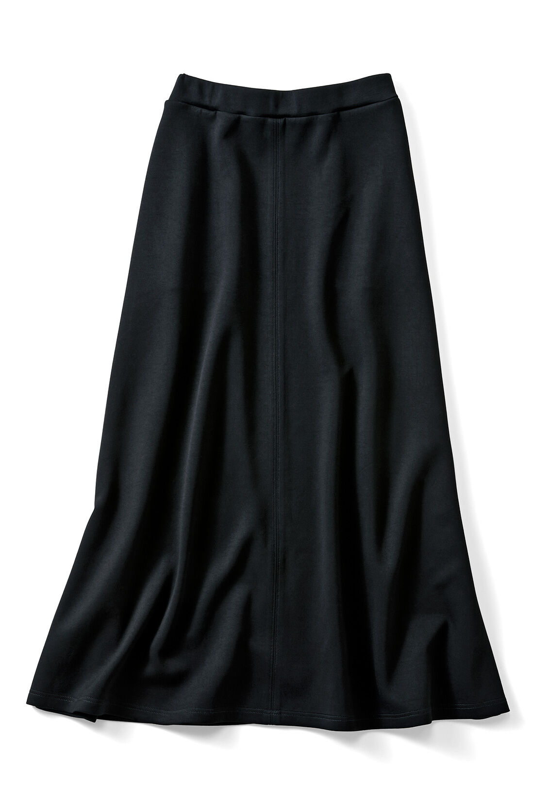 IEDIT[イディット]　すっきりAラインが大人っぽい とろぷるダンボールカットソーで仕立てたロングスカート〈ブラック〉