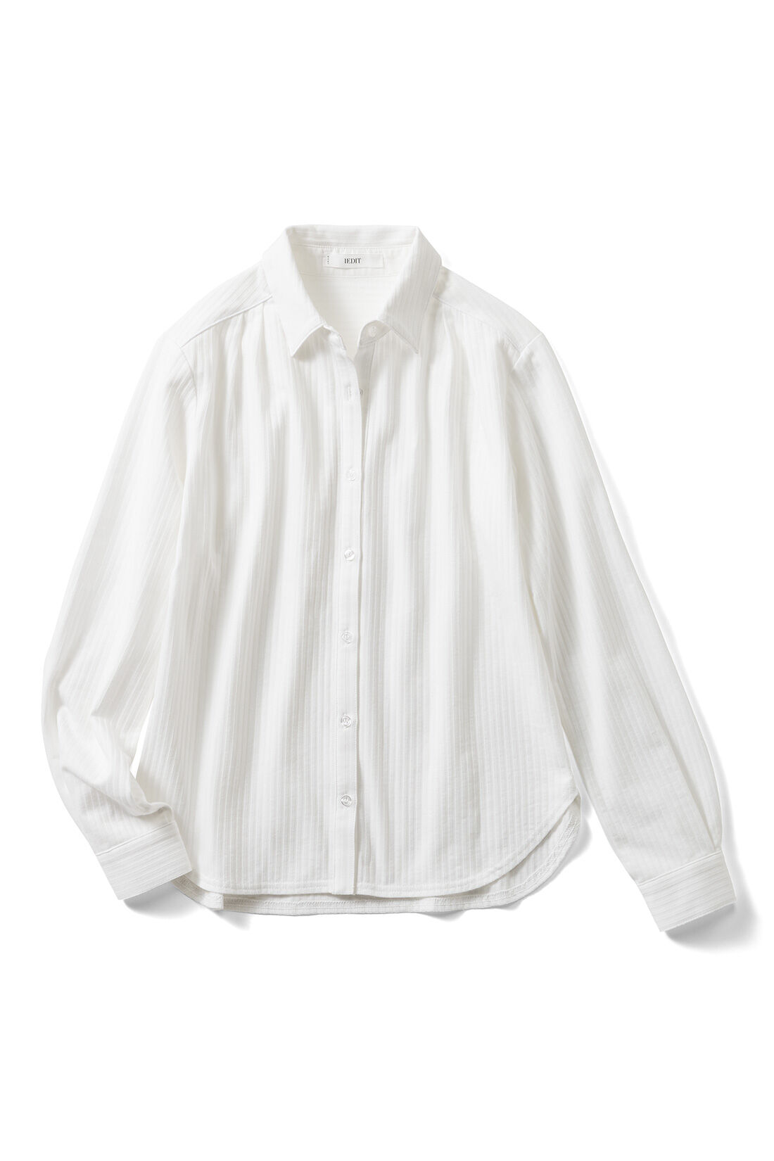 【WEB限定】IEDIT[イディット]　きちんとシャツ見え　伸びやかで美しい吸汗速乾カットソーの衿付きシャツブラウス〈ホワイト〉