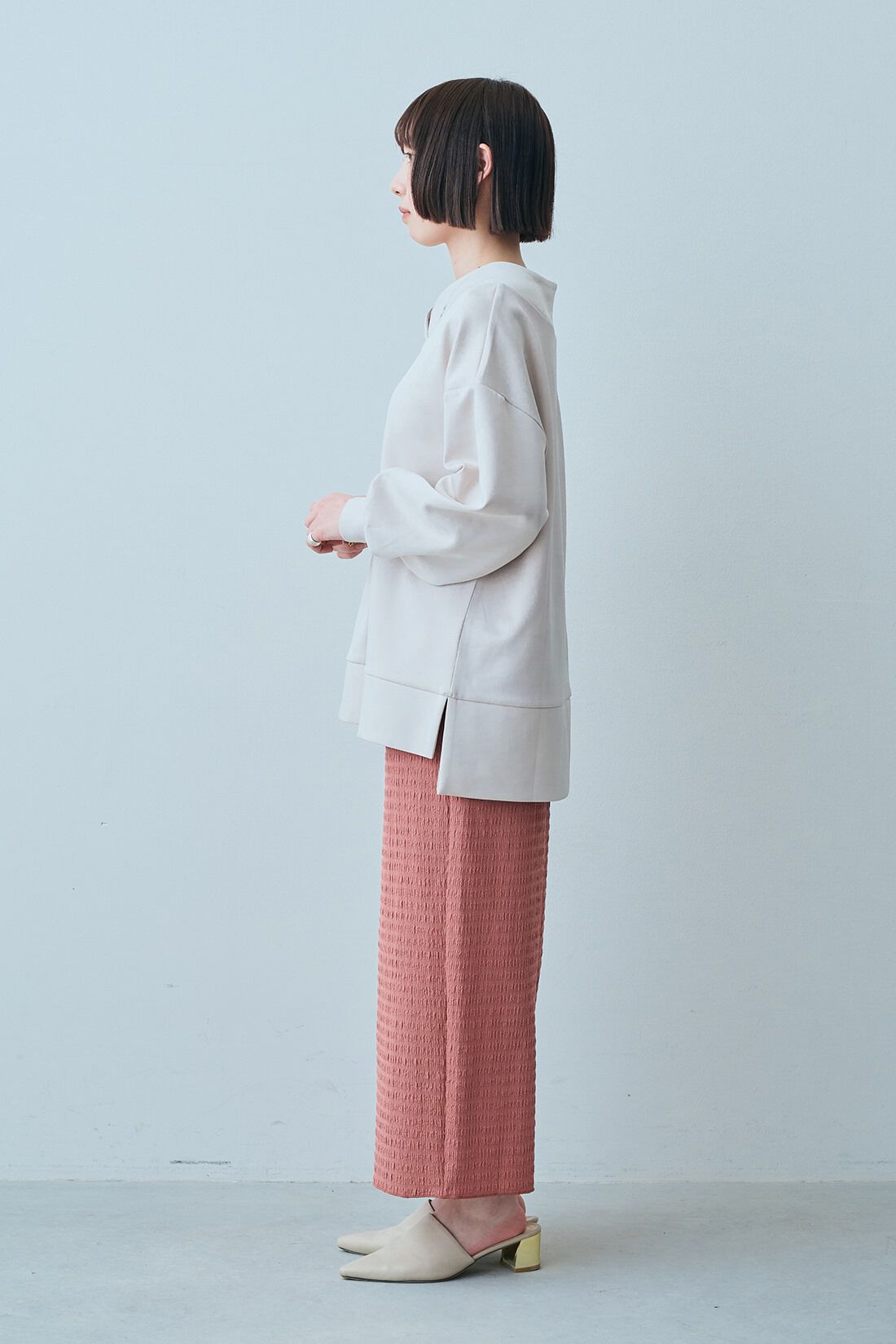 IEDIT|IEDIT[イディット]　ふくれジャカードカットソー素材のⅠラインスカート