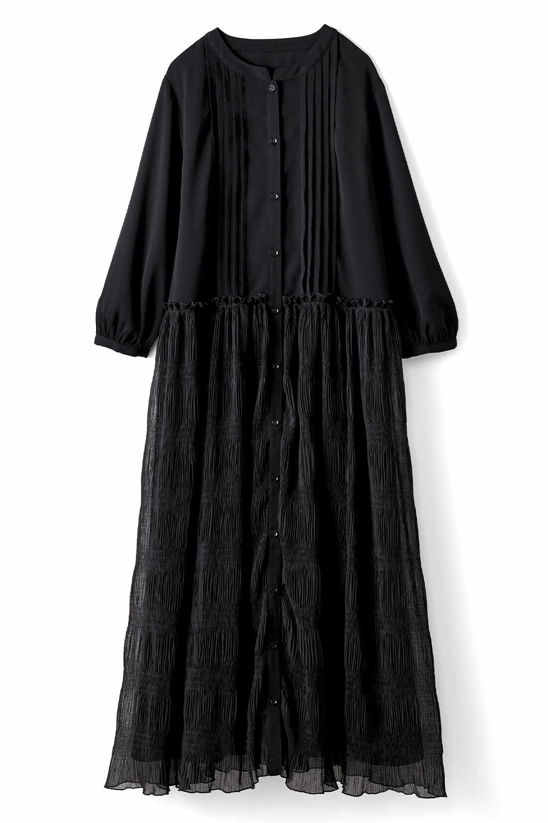 IEDIT［イディット］|IEDIT[イディット]　ドレスライクな楊柳（ようりゅう）シアードッキングワンピース〈ブラック〉