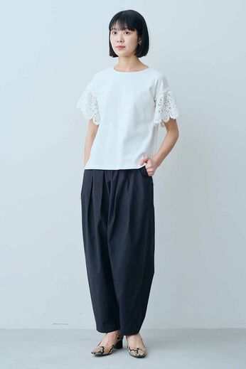 IEDIT［イディット］ | 接触冷感 タック ボリューム パンツ〈黒〉