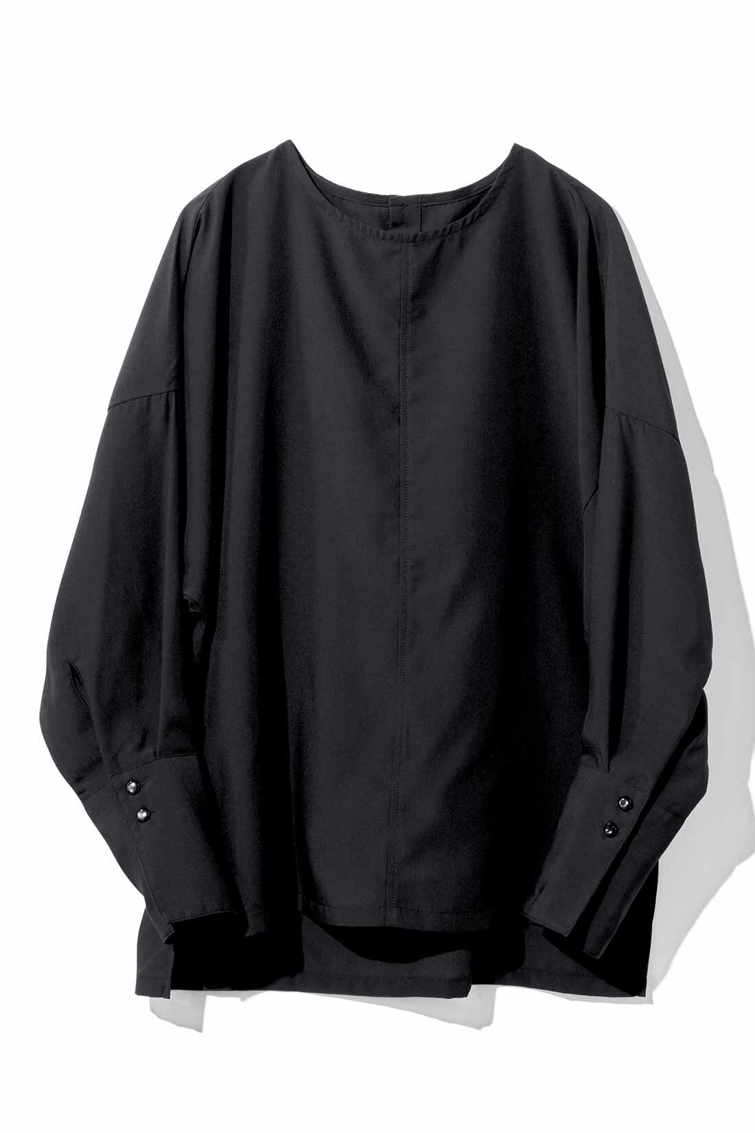 IEDIT|IEDIT[イディット]　ヴィンテージ風スパンローン素材のしわが気になりにくいシャツライクトップス〈ブラック〉|ブラック