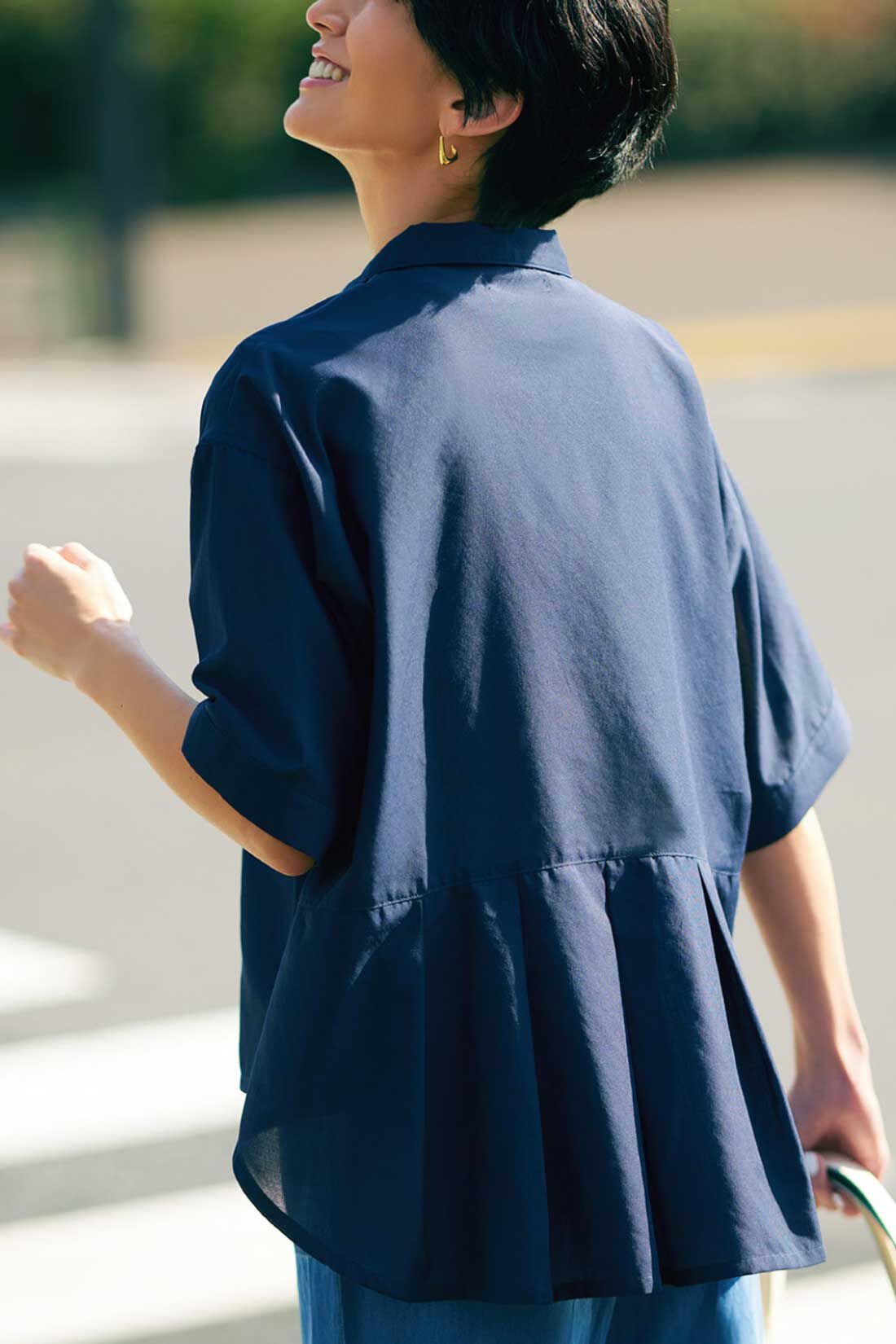 IEDIT|IEDIT[イディット]　薄くて軽いひんやりした接触冷感素材が快適な シャツ以上ジャケット未満のハーフスリーブシャツ
