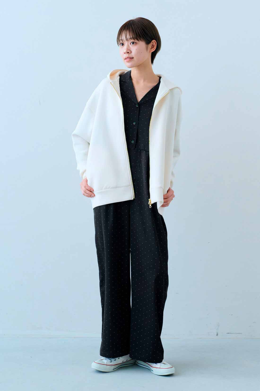 IEDIT|IEDIT[イディット]　福田麻琴さんコラボ ドットオールインワン〈ブラック〉|モデル身長：163cm　着用サイズ：M