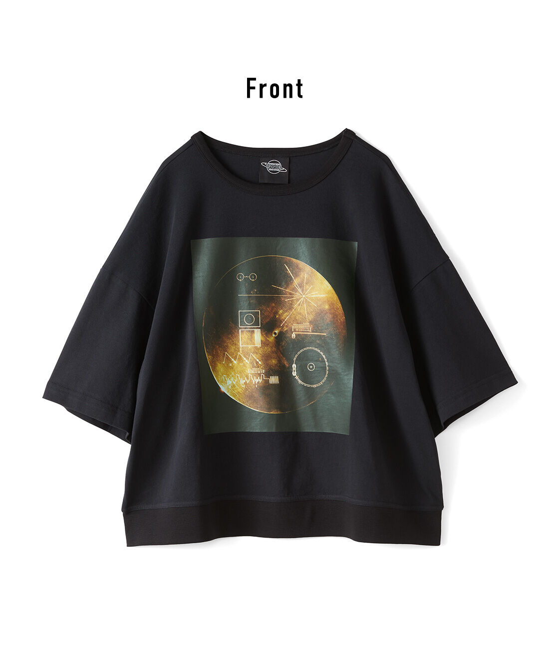 IEDIT|IEDIT[イディット]　NASA ゴールデンレコードプリントのオーガニックコットンTシャツ〈ブラック〉