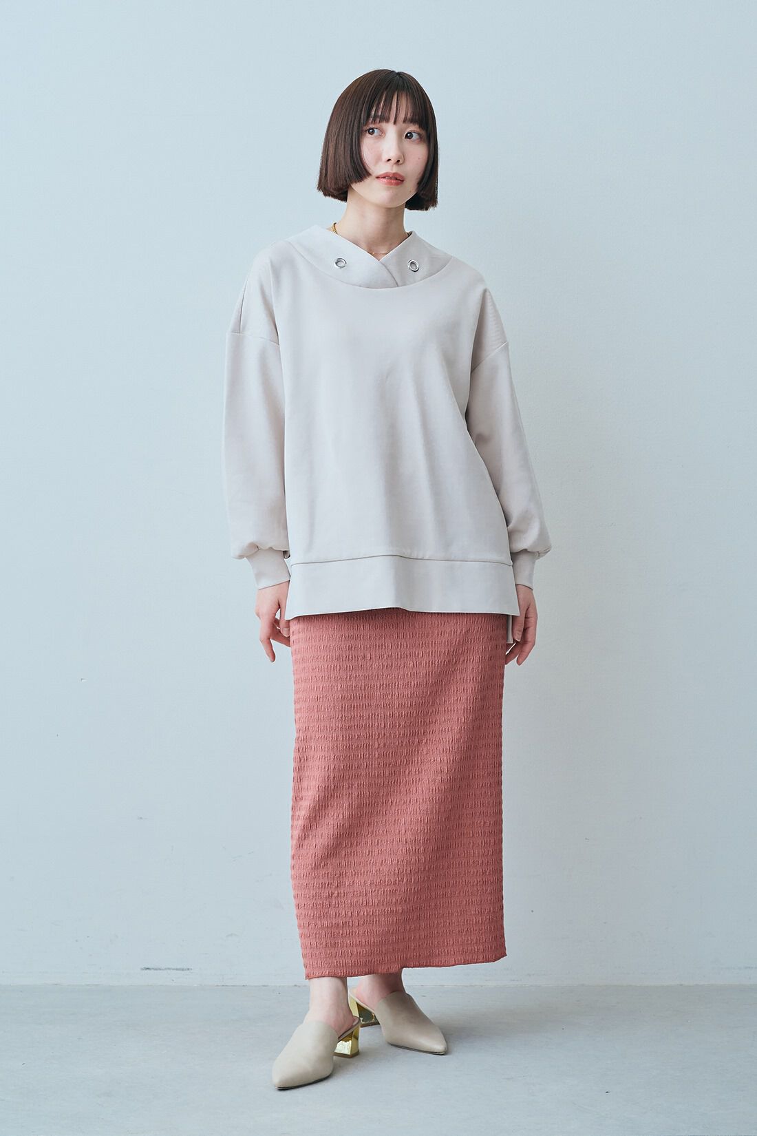 IEDIT|IEDIT[イディット]　ふくれジャカードカットソー素材のⅠラインスカート