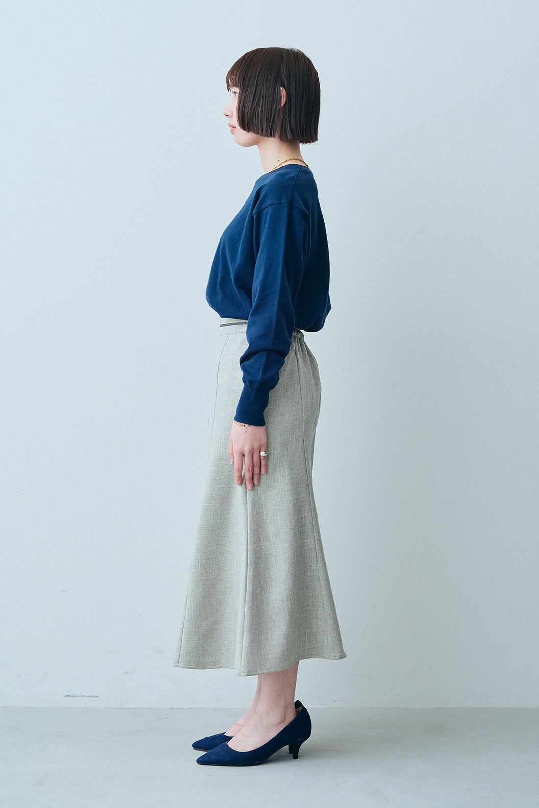 IEDIT|IEDIT[イディット]　シルエットが美しい UVカット機能のすっきり見えスカート|モデル身長：150cm　着用サイズ：SP
