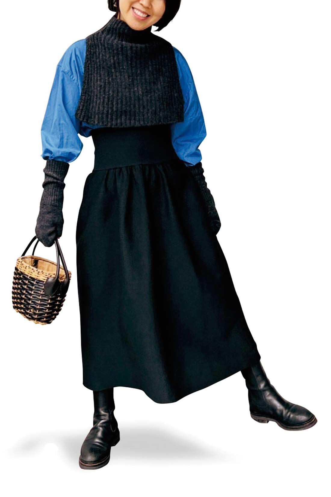 IEDIT|IEDIT[イディット]　福田麻琴さんコラボ バウンドニットのスカートセットアップ〈ブラック〉|スカート単品でも着まわしＯK