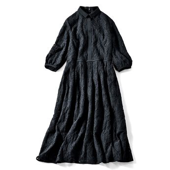 IEDIT | 衿付きレースワンピース〈ブラック〉ＩＥ