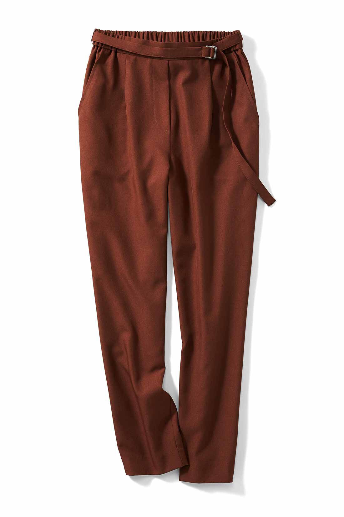 IEDIT|IEDIT[イディット]　麻調素材の美脚イージーパンツ〈ブラウン〉