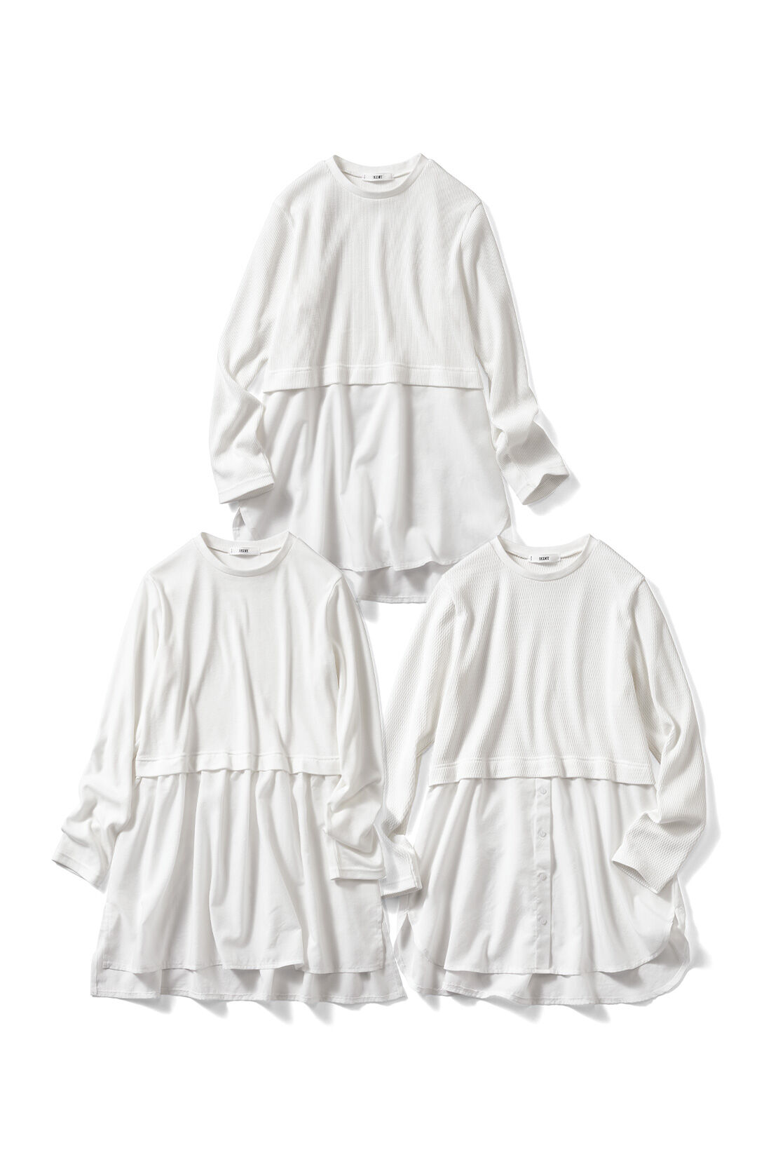 IEDIT|IEDIT[イディット]　レイヤードで体形カバーもかなう すそシャツデザインのホワイトロングカットソートップスの会