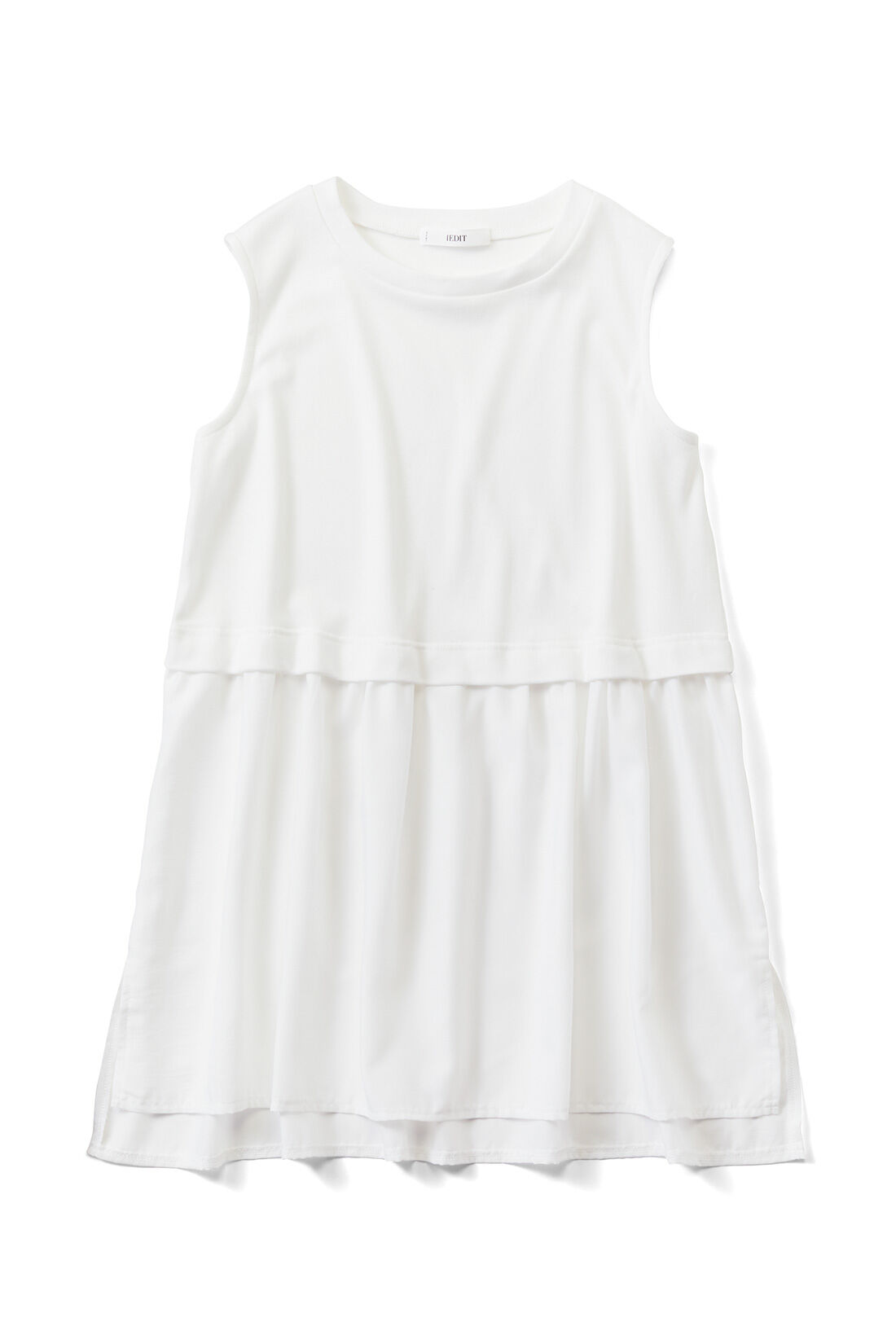 IEDIT|IEDIT[イディット]　レイヤードで体形カバーもかなう すそシャツデザインのホワイトロングカットソータンクトップの会〈ホワイト〉|〈ギャザー〉