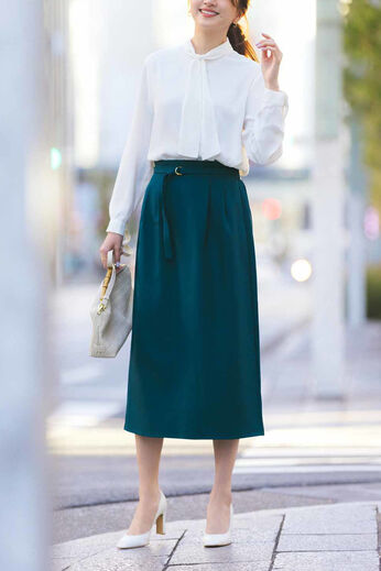 IEDIT［イディット］ | ベルト付きＩラインスカート〈グリーン〉ＩＥ