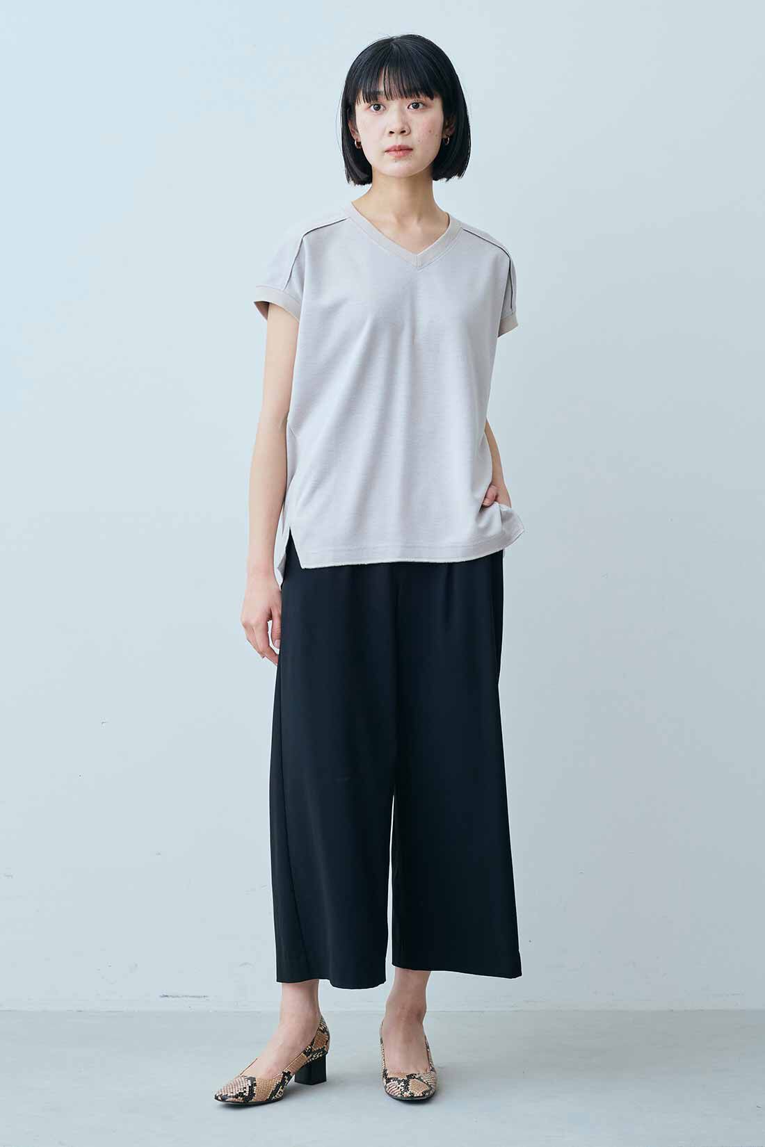 IEDIT［イディット］|IEDIT[イディット]　UVカット・接触冷感・撥水（はっすい）加工がうれしい エアノビ涼やかきれい見えワイドパンツ|モデル身長：164cm　着用サイズ：M