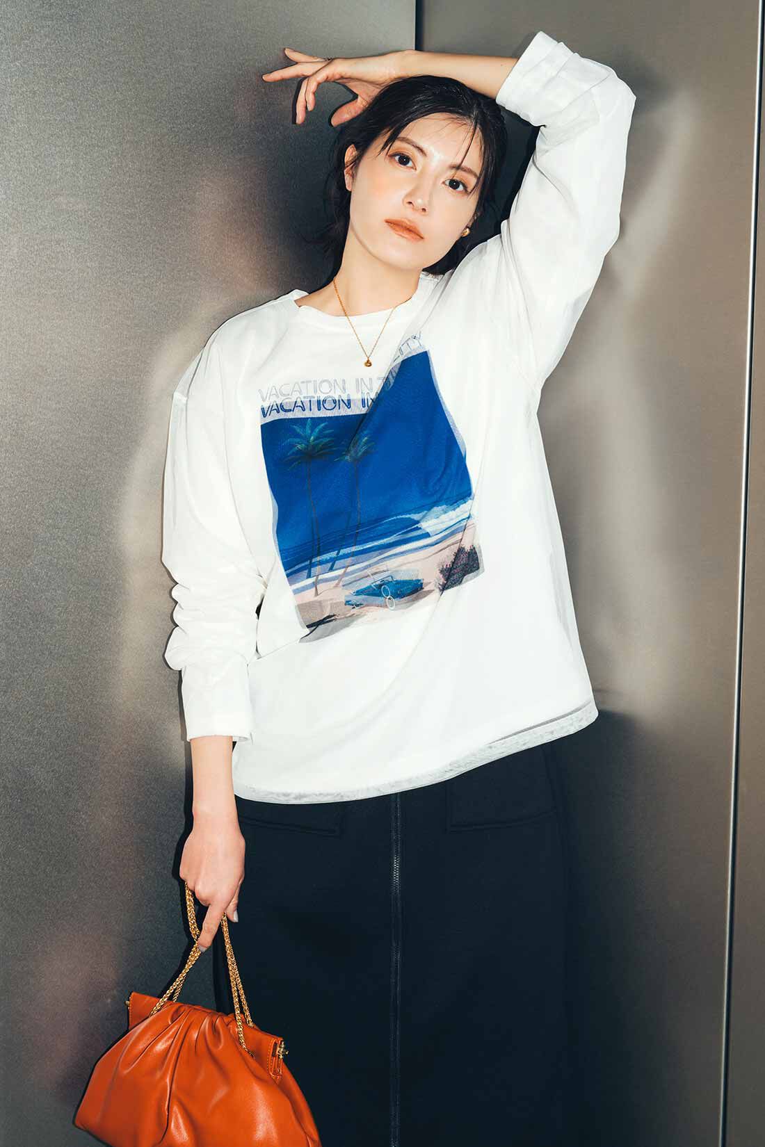 IEDIT|IEDIT[イディット]　永井博さんコラボ VACATION IN THE CITY チュールトップス〈ホワイト〉