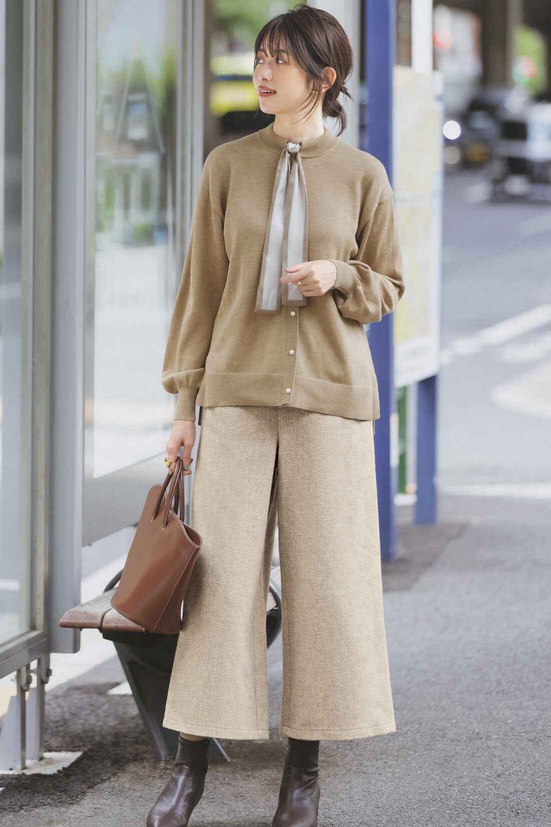 IEDIT|IEDIT[イディット]　ウールライク素材のクロップドワイドパンツ