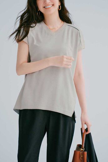 IEDIT | 接触冷感 UVケア 長め丈 フレンチスリーブ ボンディング カットソートップス