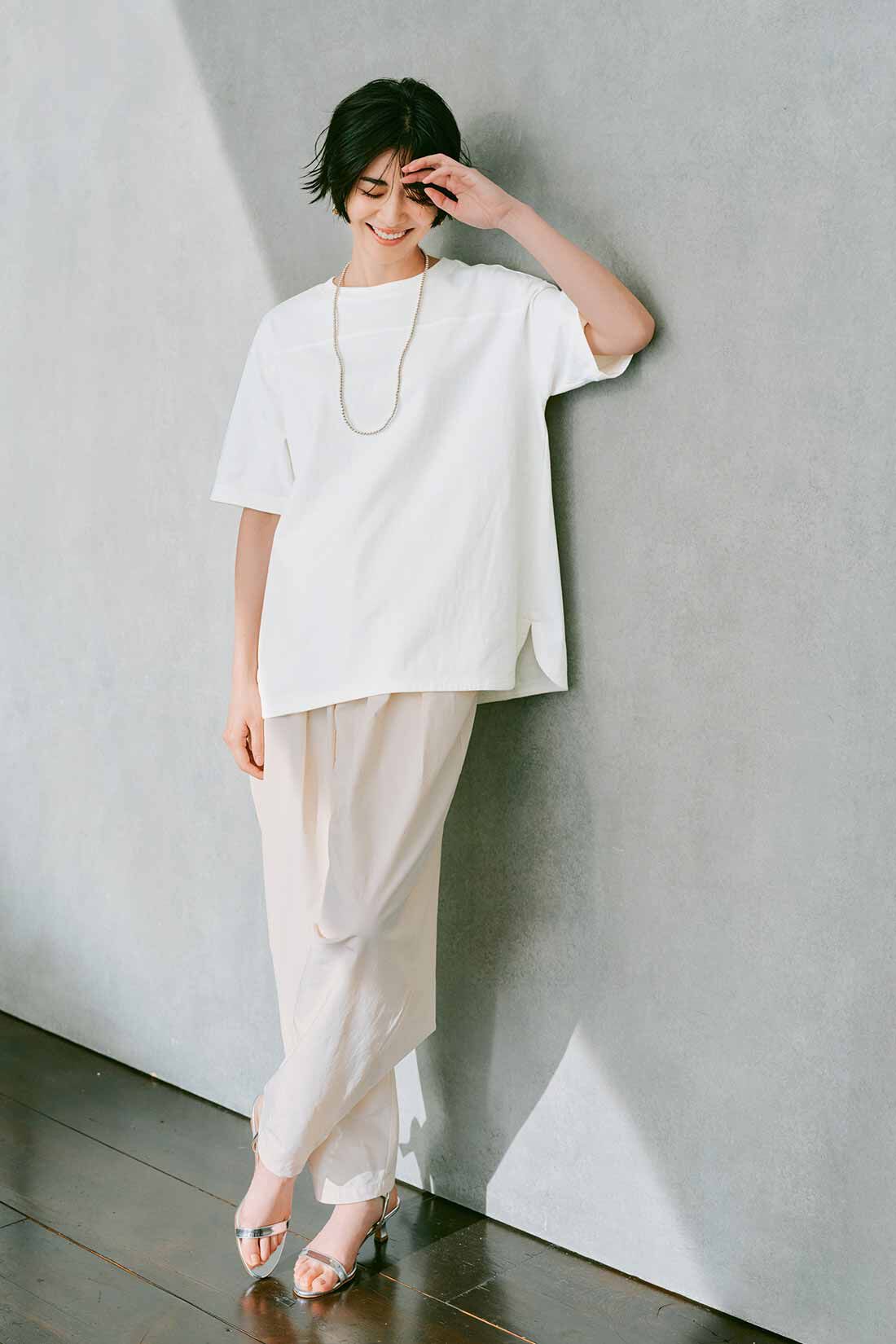 IEDIT|IEDIT[イディット]　小森美穂子さんコラボ コットン素材のフットボール風Tシャツ〈ホワイト〉