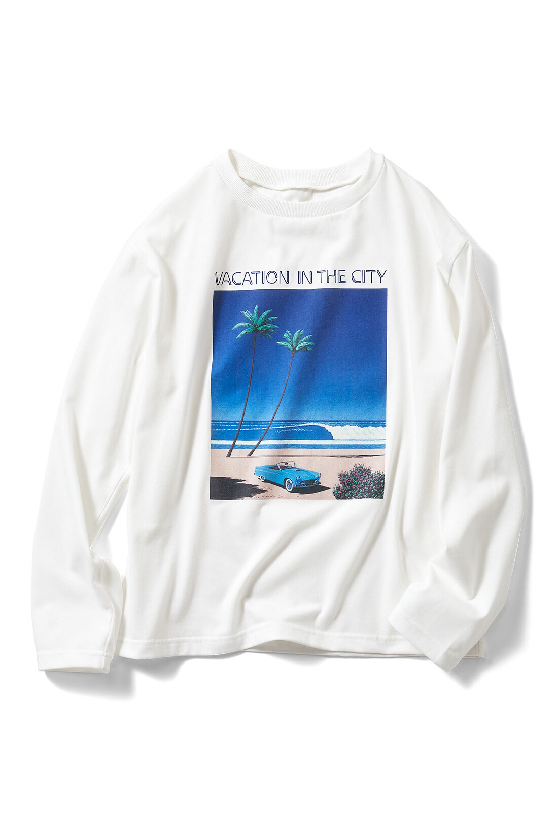 IEDIT|IEDIT[イディット]　永井博さんコラボ VACATION IN THE CITY 長袖Tシャツ〈ホワイト〉【コーデ買いキャンペーン】