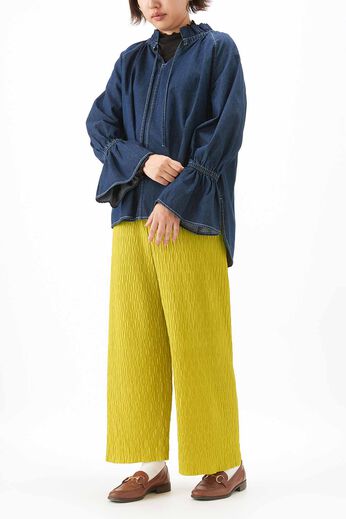 IEDIT | ワイド シルエット 変形 プリーツパンツ 〈マスタードイエロー〉