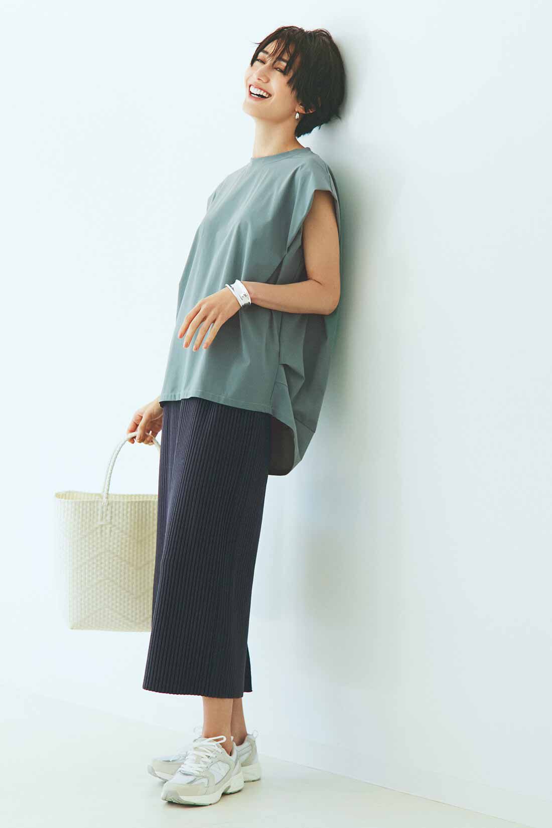 IEDIT[イディット]　小森美穂子さんコラボ 接触冷感がうれしい シャリ感リブニットスカート