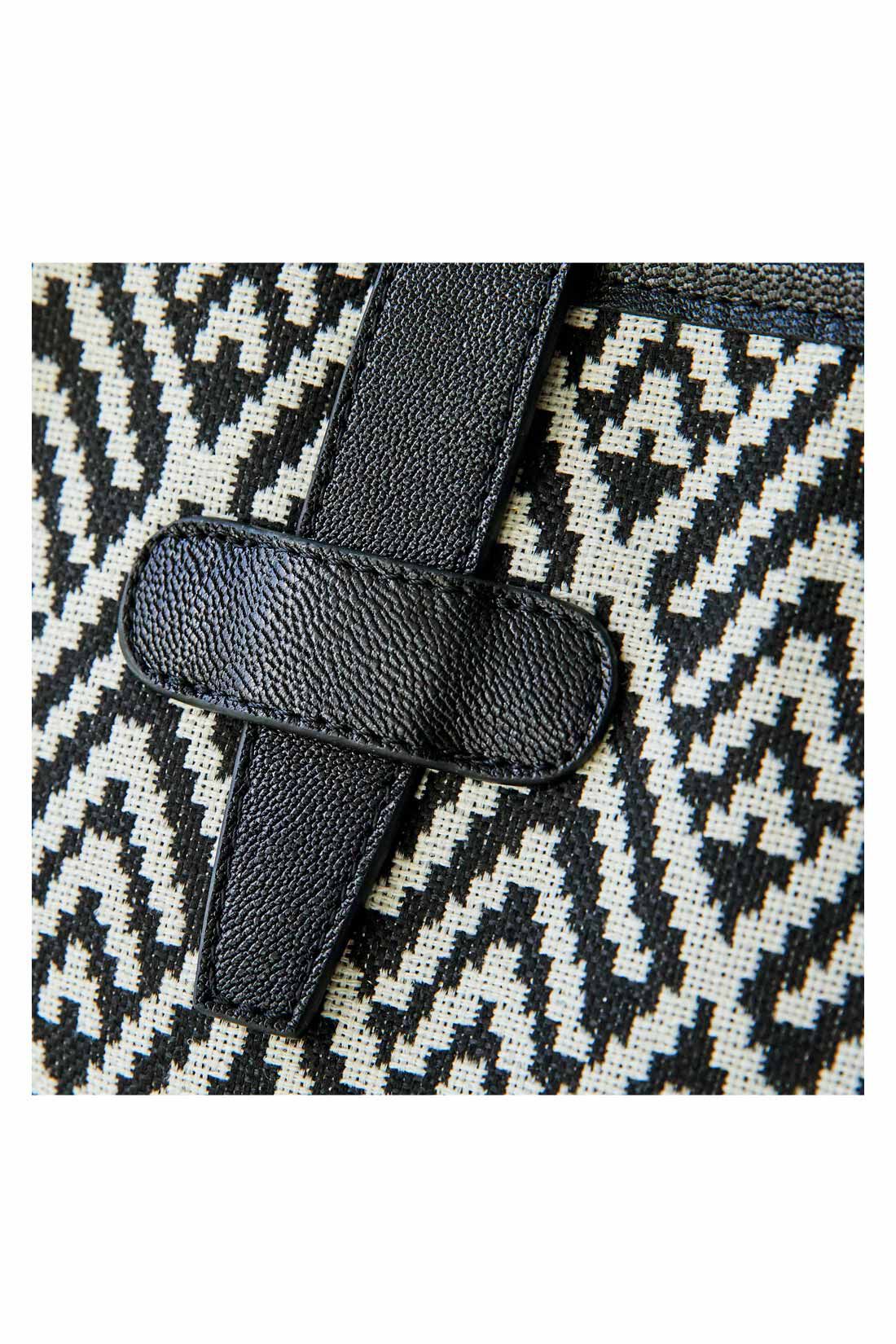 IEDIT|IEDIT[イディット]　本革遣いの織り柄スクエアトートバッグ〈オルテガブラック〉|モダンな織り柄生地のボディーにレザーのハンドルとパイピングで上質感を添えて。
