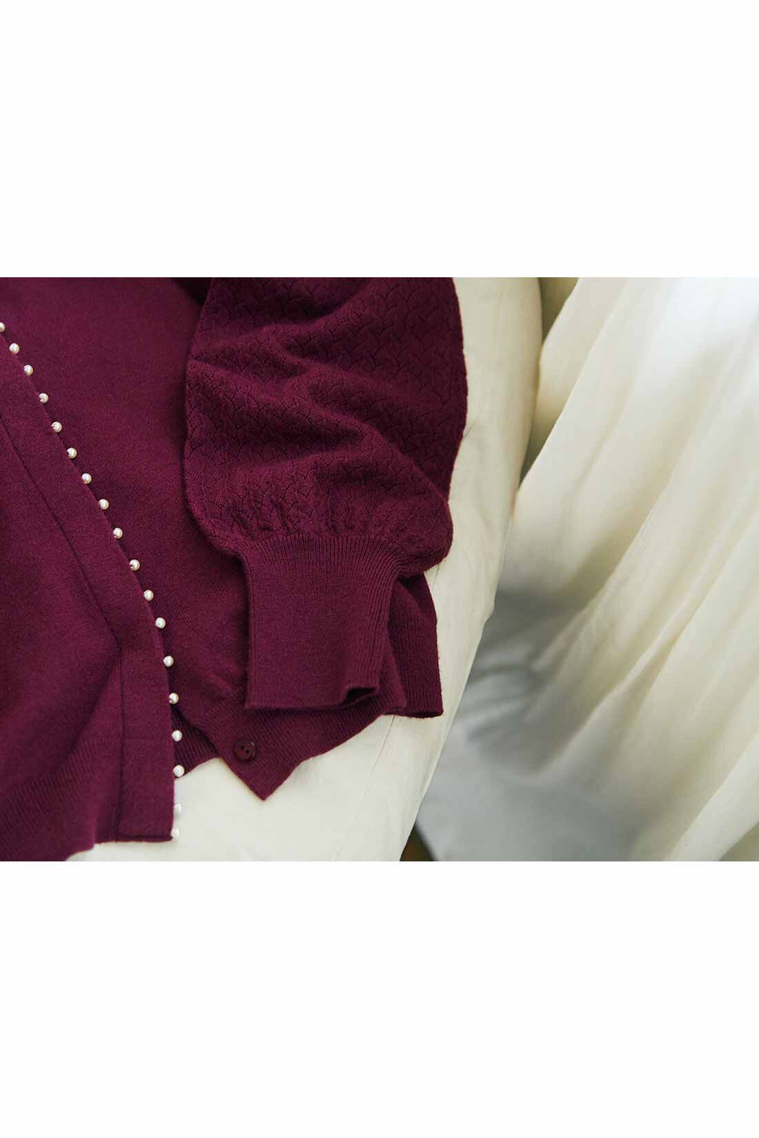 IEDIT[イディット]　アクセサリーみたいなミニパールが上品な 柄編み袖のカーディガン〈グレー〉|※お届けするカラーとは異なります。