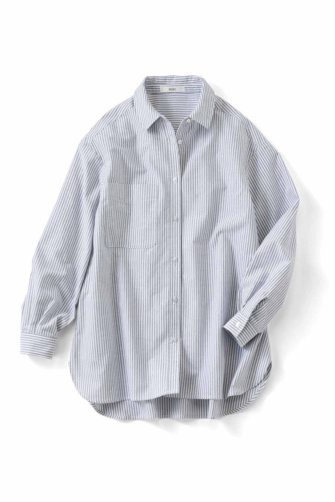 IEDIT[イディット]　バックフレアーデザインがきいた オックスフォード素材のこなれ見えシャツ〈パープル〉|グレー
