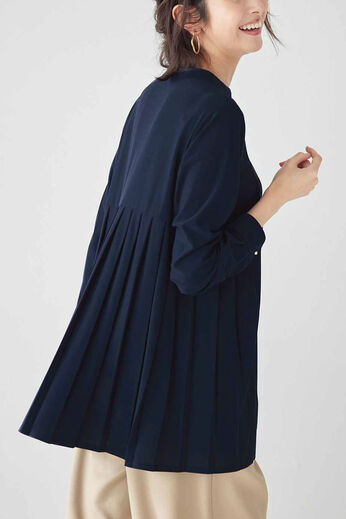 IEDIT［イディット］ | 抗菌防臭 バックプリーツ トップス 〈紺〉