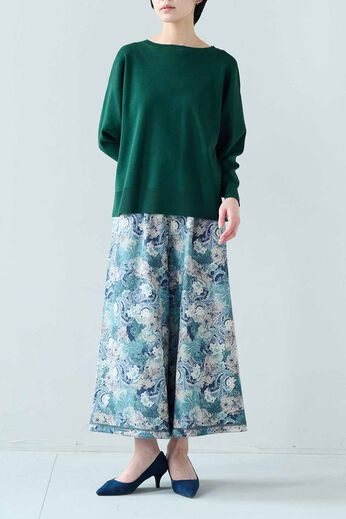 IEDIT | デニム ヨーロッパプリント リバーシブル クロップド丈 ワイドパンツ 〈ブルー〉