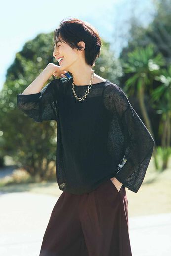 IEDIT［イディット］ | 福田麻琴さん コラボ シアー かのこ ニット トップス 〈ブラック〉