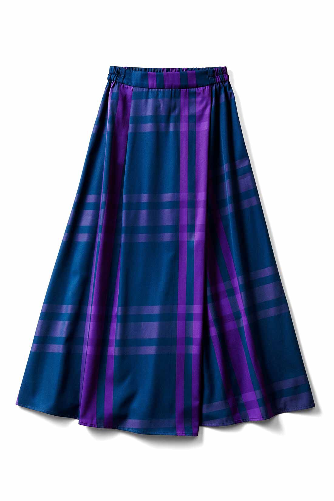 IEDIT|IEDIT[イディット]　きれいシルエットが印象的な着映えチェック柄のタックフレアースカート〈パープル〉