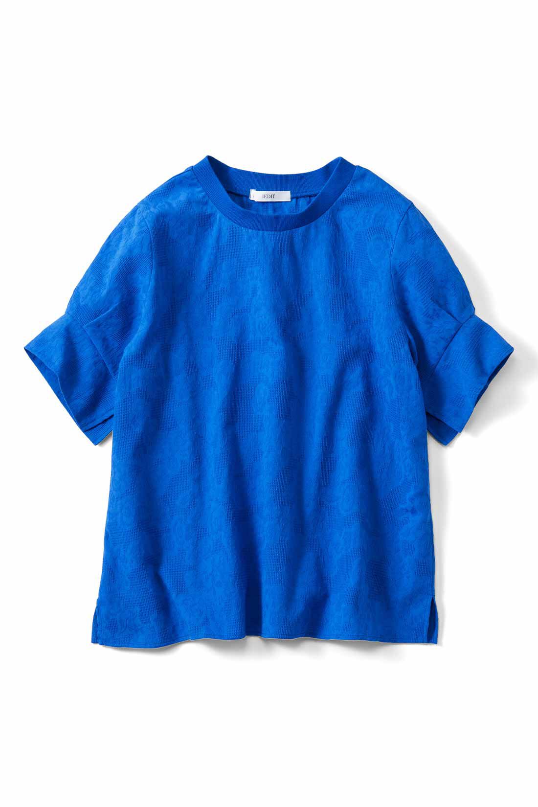 IEDIT[イディット]　フラワー織り柄でさり気なく気分があがる コットンドビー素材の袖タックデザインプルオーバー|〈ブルー〉