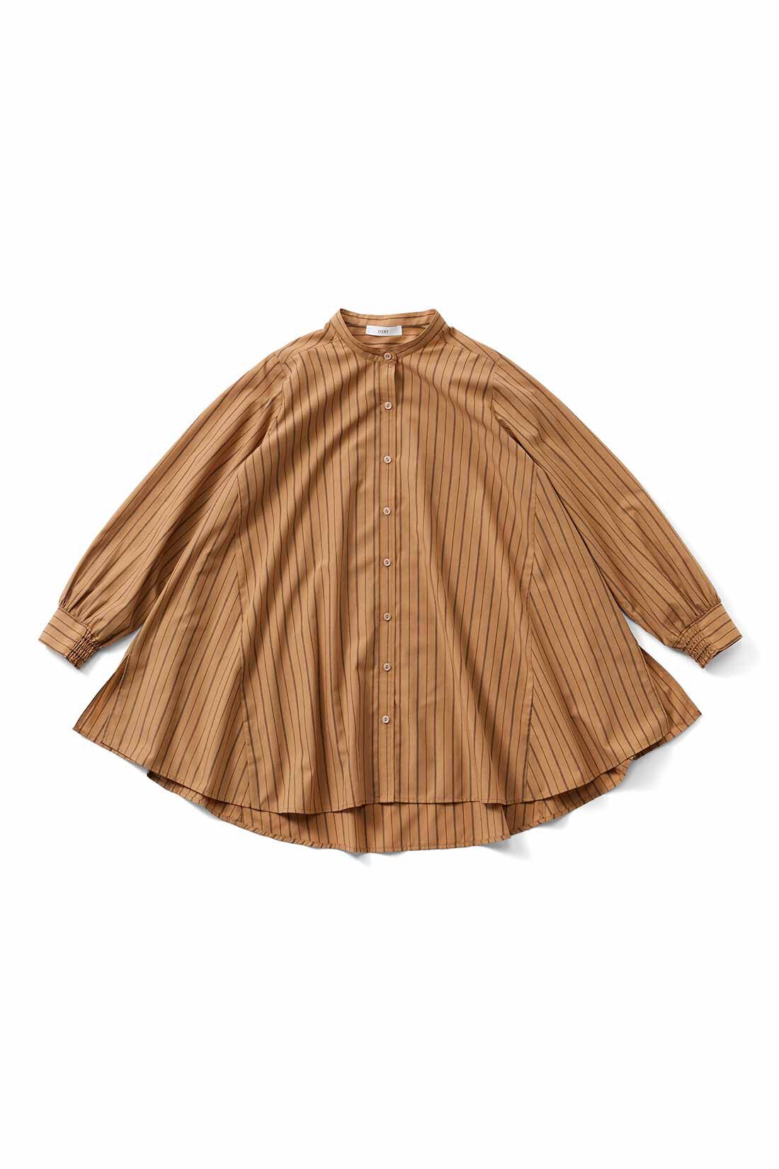 IEDIT|IEDIT[イディット]　360度美しい ふんわりフレアーの着映えバンドカラーシャツチュニック〈ブラックチェック〉|ボリュームたっぷりのフレアーとサイド切り替えで体型カバーもしっかり。 ※お届けするカラーとは異なります。