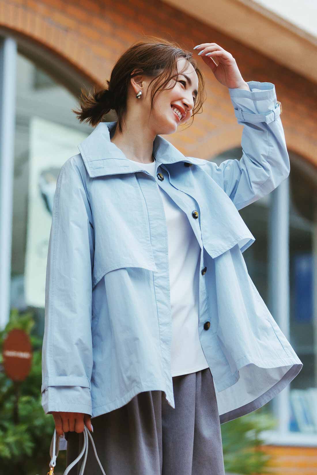 IEDIT|IEDIT[イディット]　牧野紗弥さんコラボ 撥水（はっすい）加工素材がうれしい ハーフ丈スタンドカラートレンチ風デザインコート