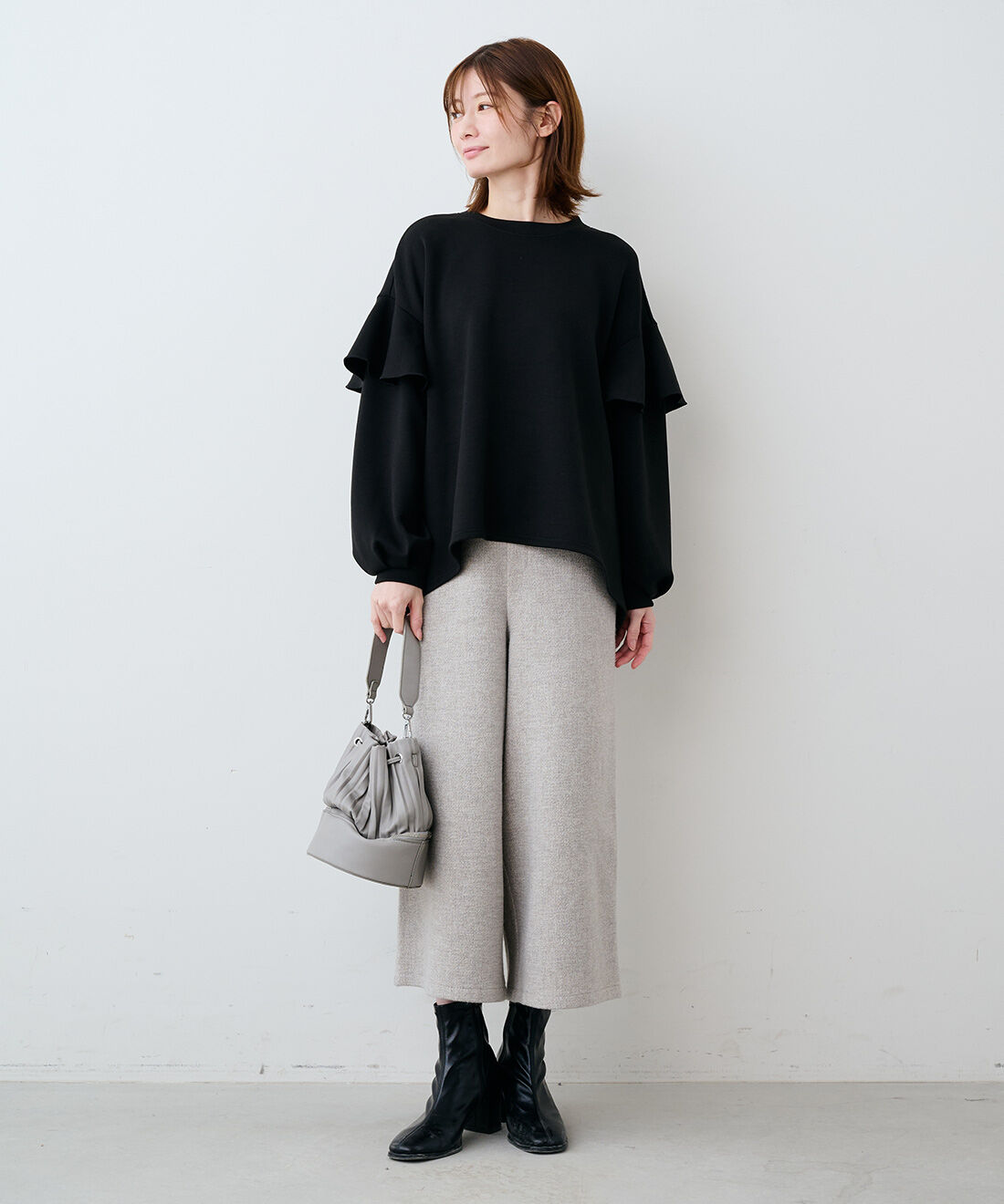 IEDIT［イディット］|IEDIT[イディット]　ウールライク素材のクロップド丈ワイドパンツ（WEBサイズ）