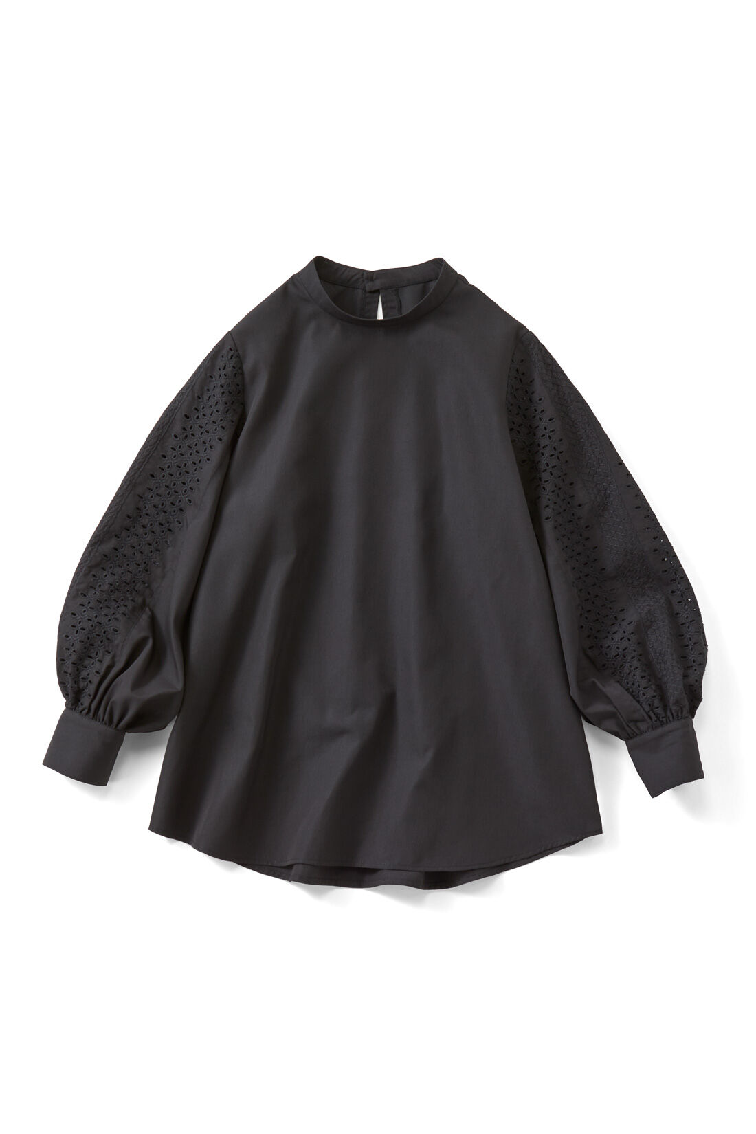 IEDIT[イディット]　アンティーク風デザインの袖レースブラウス|ブラック