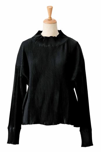 IEDIT［イディット］ | プリーツ素材 スタンドカラー トップス〈黒〉