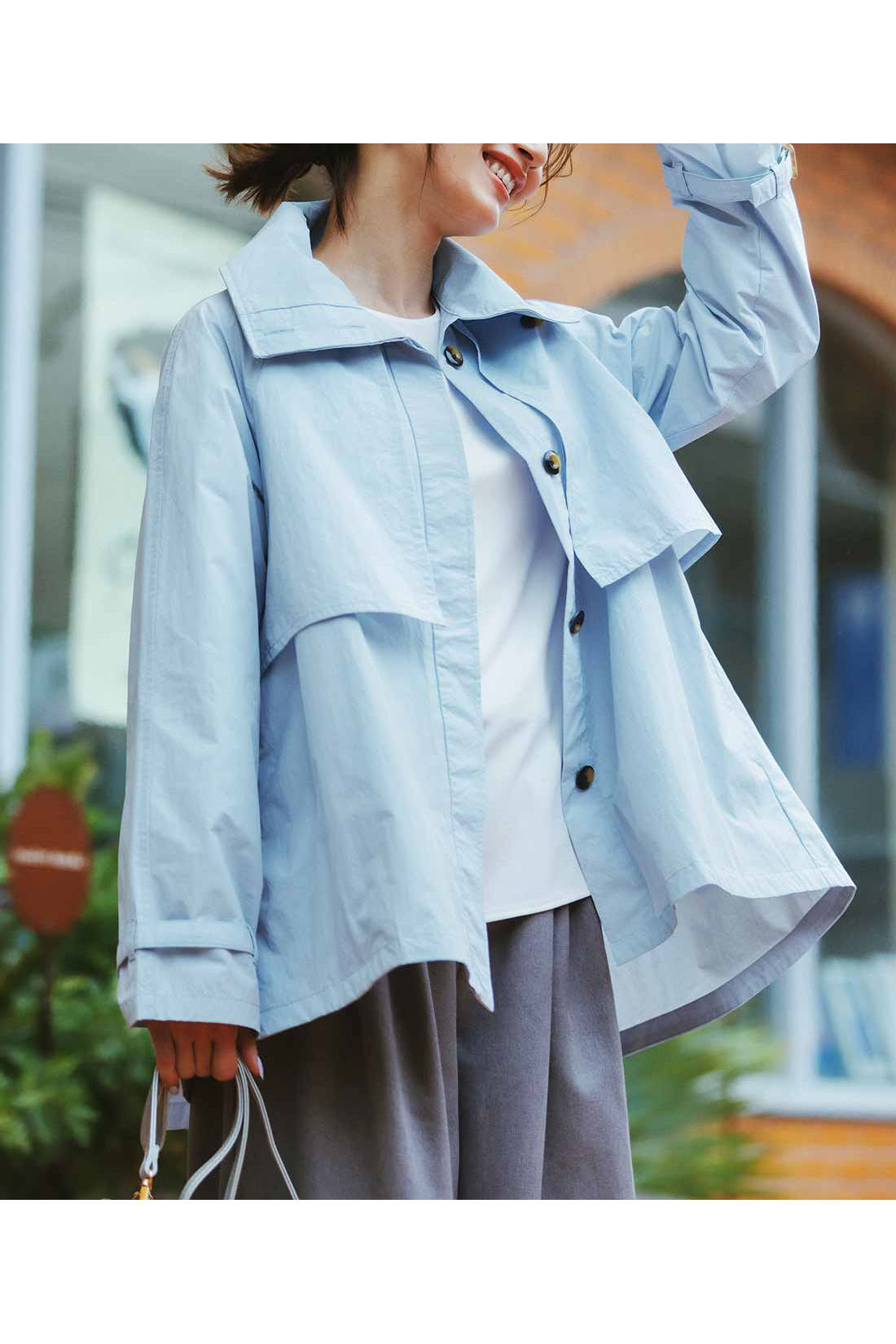 IEDIT［イディット］|IEDIT[イディット]　牧野紗弥さんコラボ 撥水（はっすい）加工素材がうれしい ハーフ丈スタンドカラートレンチ風デザインコート