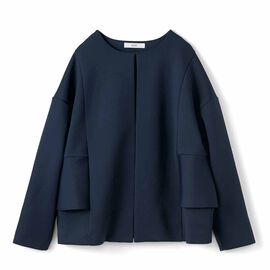 IEDIT | 後ろフリル 大人の華やぎ 伸びやか カーデライク ジャケット 〈ネイビー〉