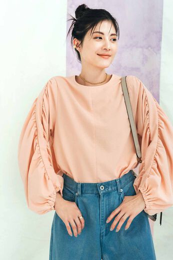 IEDIT | コットンライク 多機能素材 ＡＭＡＴＡ ギャザースリーブ ブラウス 〈ペタルピンク〉